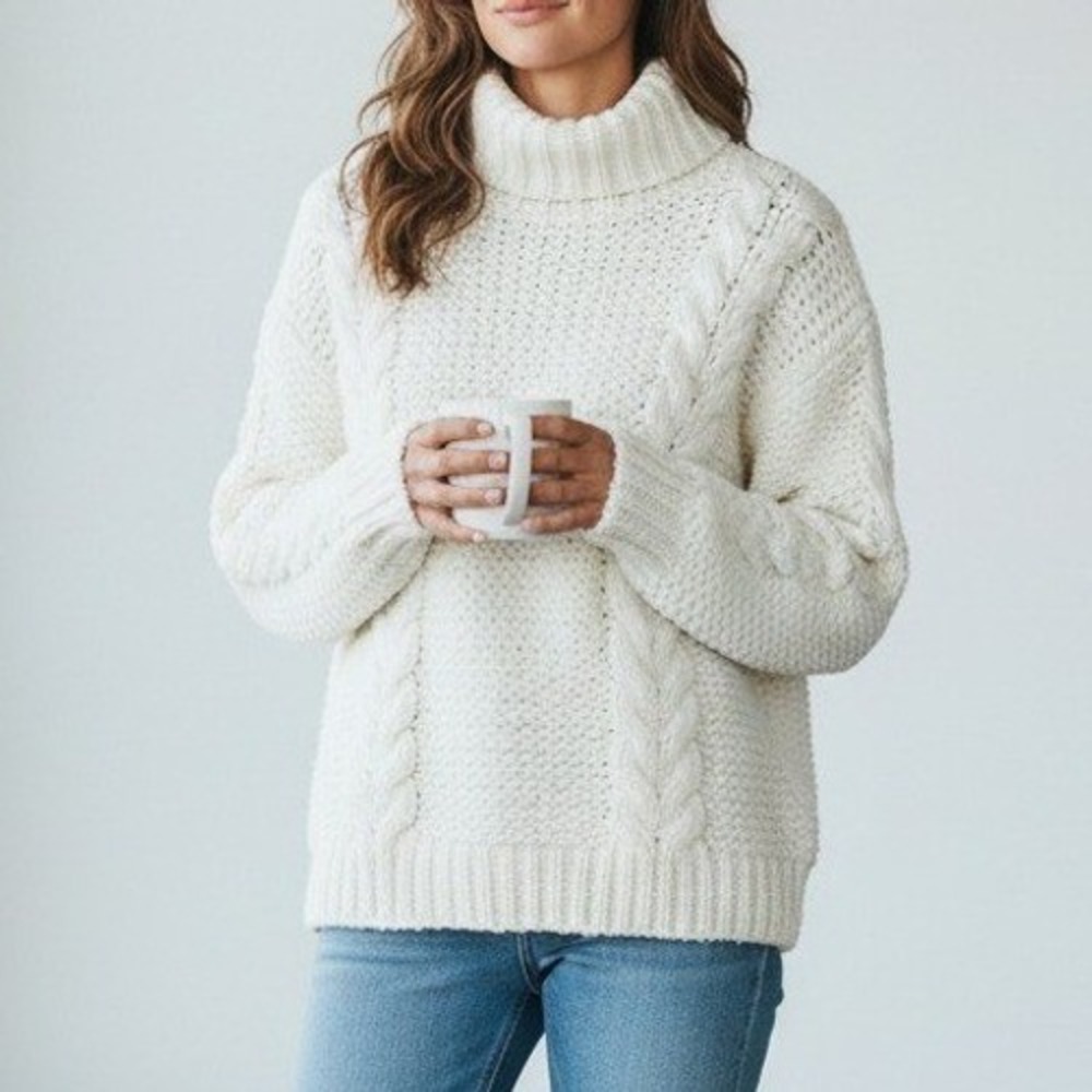 Lovers + Friends Women Sweater‎ XXS White Cable Knit Chunky Cabin Cozy Ski Snow